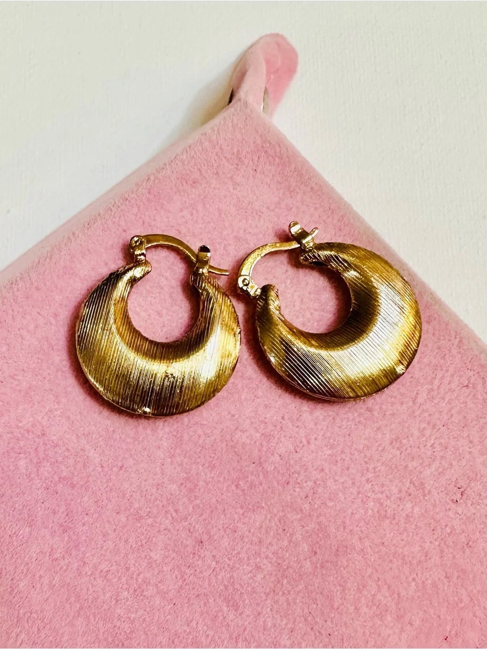 Vintage Gold Tone Textured Crescent Hoop Earrings